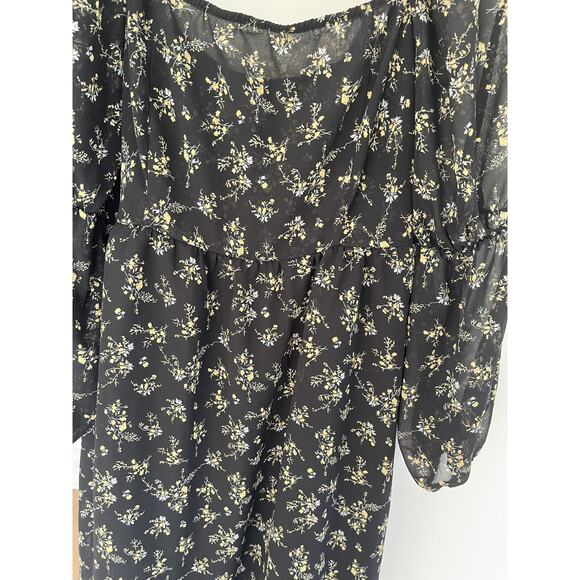 Baby Doll Womens Dress XL Black Floral Mini Exlura Whimsigoth Goth Romantic - Picture 3 of 6